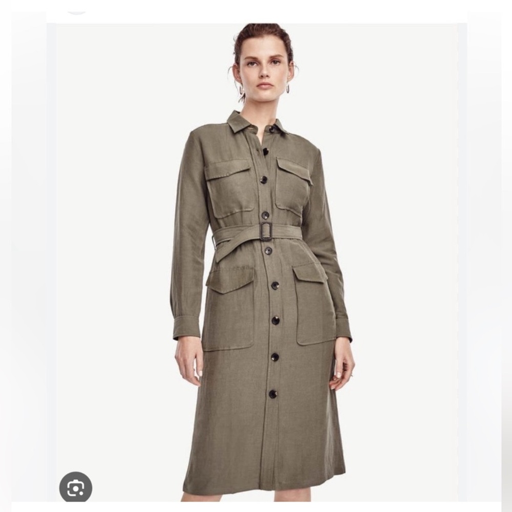 Ann Taylor Olive Green Utility Shirtdress size 4